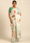 Mint Green Digital Print  With Zari Ari Embroidery Tussar Saree - Taashi