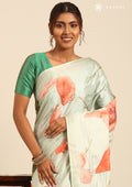 Mint Green Digital Print  With Zari Ari Embroidery Tussar Saree - Taashi