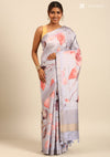 Lavender Tussar Printed Embroidered Saree
