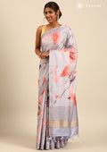 Peach Digital Print  With Zari Ari Embroidery Tussar Saree - Taashi