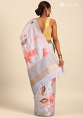 Peach Digital Print  With Zari Ari Embroidery Tussar Saree - Taashi