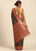 Dark Green And Maroon Floral Woven Butta Tussar SareeÂ  - Taashi