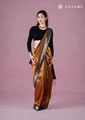 Black And Amber Golden Jacquard Woven Tussar Saree - Taashi