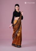 Black And Amber Golden Jacquard Woven Tussar Saree - Taashi