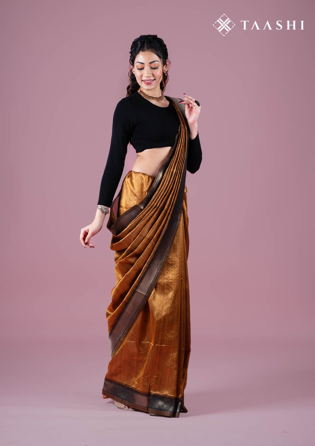 Amber Gold Tussar Brocade Weaving Saree