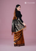 Black And Amber Golden Jacquard Woven Tussar Saree - Taashi