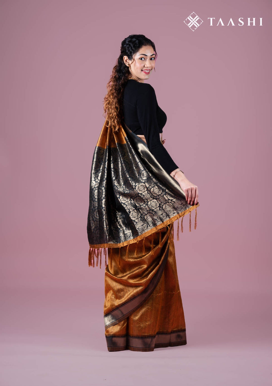 Amber Gold Tussar Brocade Weaving Saree