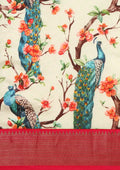 Pastel Green Flora Fauna Printed Silk Saree - Taashi