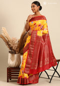 Yellow Floral Printed Silk Saree - Taashi