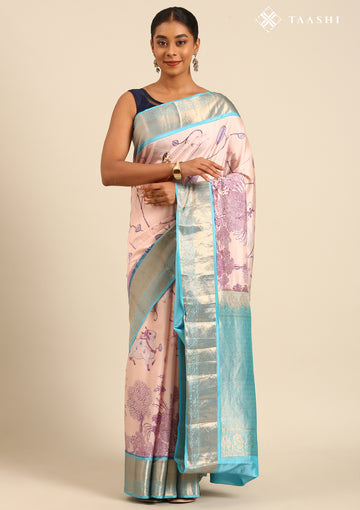 Peach Traditional Printed Silk Saree