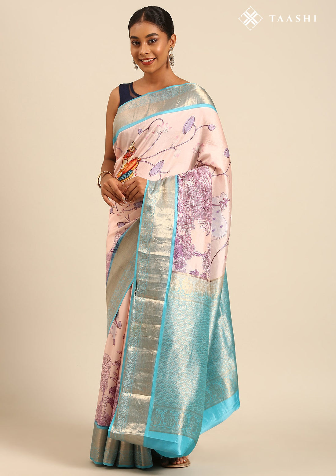 Pastel Pink Pure Silk Pichwai Printed Saree