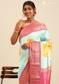 Blue Floral Printed Silk Saree - Taashi