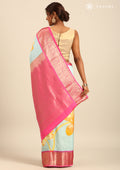 Blue Floral Printed Silk Saree - Taashi