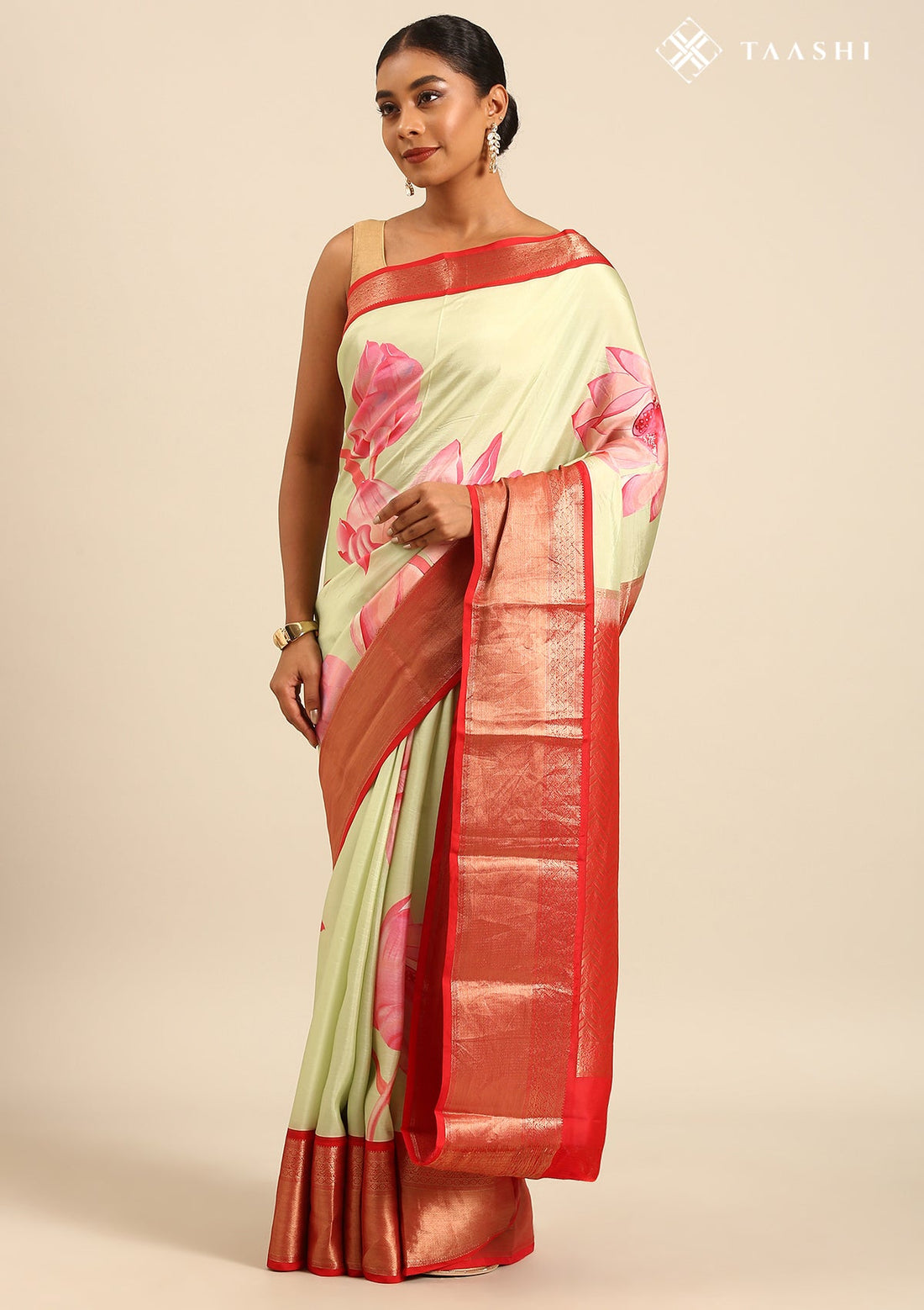 Pastel Green Pure Silk Statement Floral Printed Saree