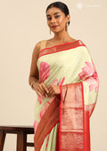 Pastel Green Floral Printed Silk Saree - Taashi