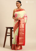 Pastel Green Floral Printed Silk Saree - Taashi