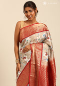 Beige Floral Printed Silk Saree - Taashi
