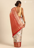 Beige Floral Printed Silk Saree - Taashi