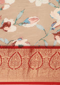 Beige Floral Printed Silk Saree - Taashi