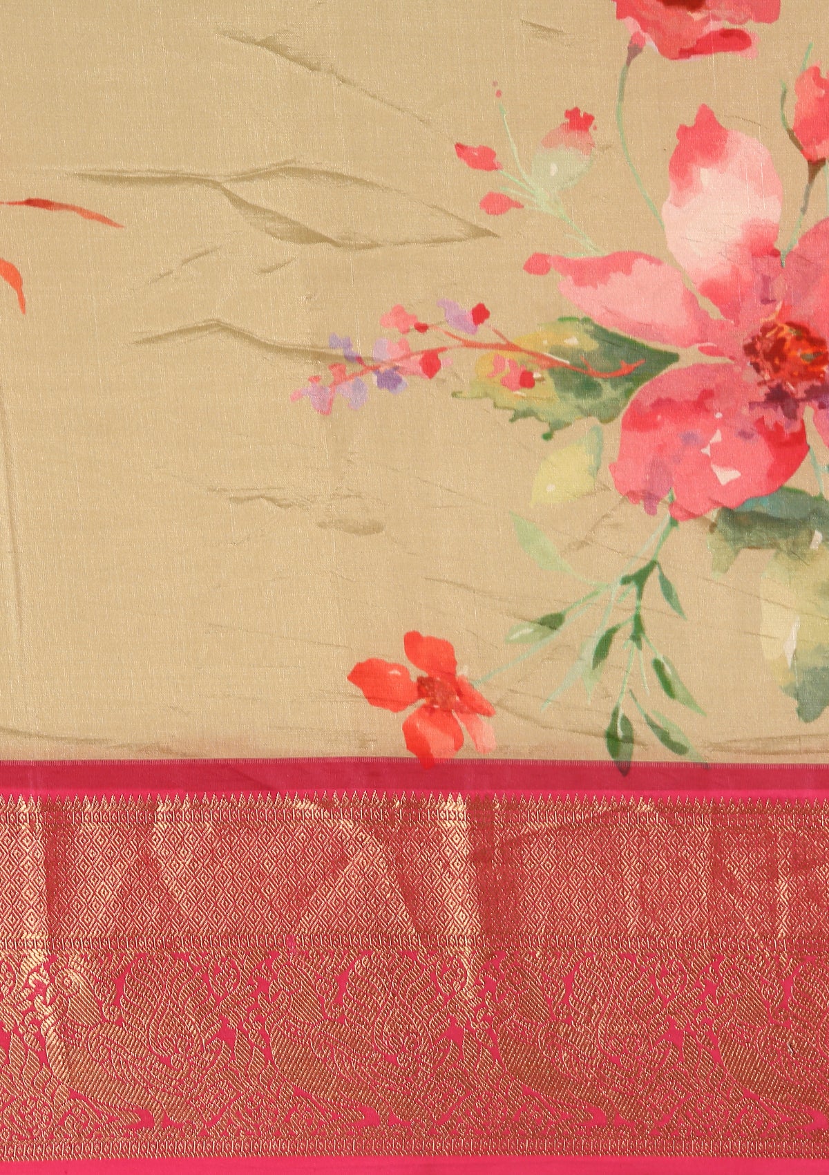 Green Watercolor Floral Printed Silk Saree