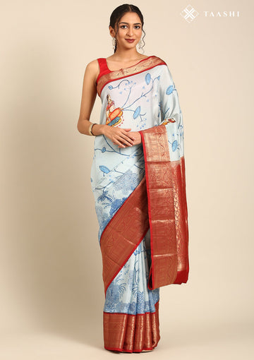 Powder Blue Pure Silk Pichwai Printed Saree