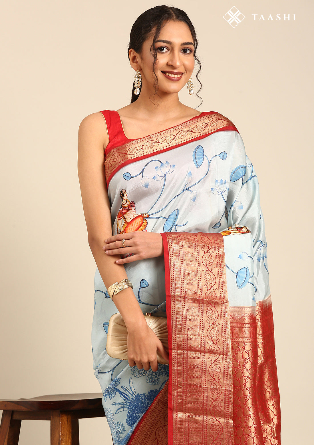 Blue Traditional Printed Silk Saree