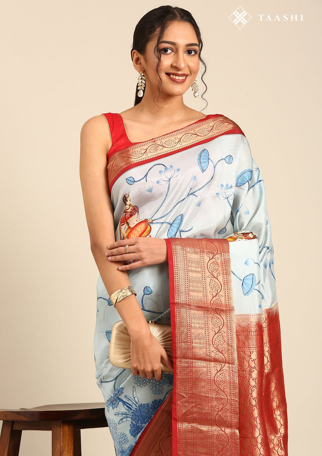 Powder Blue Pure Silk Pichwai Printed Saree