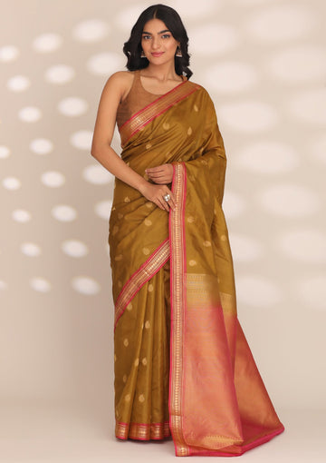 Dusty Yellow Pure Silk Woven Saree