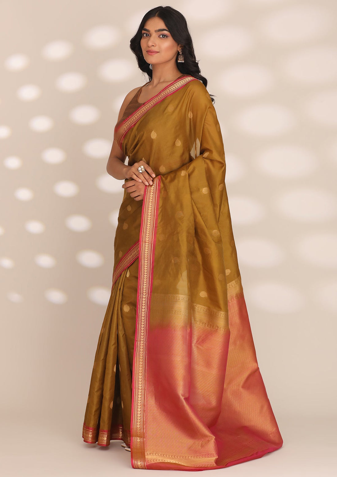 Dusty Yellow Pure Silk Woven Saree