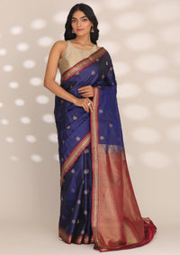 Navy Blue Pure Silk Woven Saree