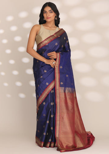 Navy Blue Pure Silk Woven Saree