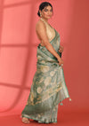 Forest Green Pure Tissue Meadow Floral Printed Saree