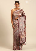 Purple Small Woven Patterns And Nature InspiRed Printed Tissue Saree - Taashi
