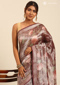 Purple Small Woven Patterns And Nature InspiRed Printed Tissue Saree - Taashi