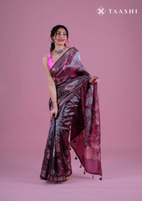 Dark Lavender Pure Tissue Meadow Floral Printed Saree