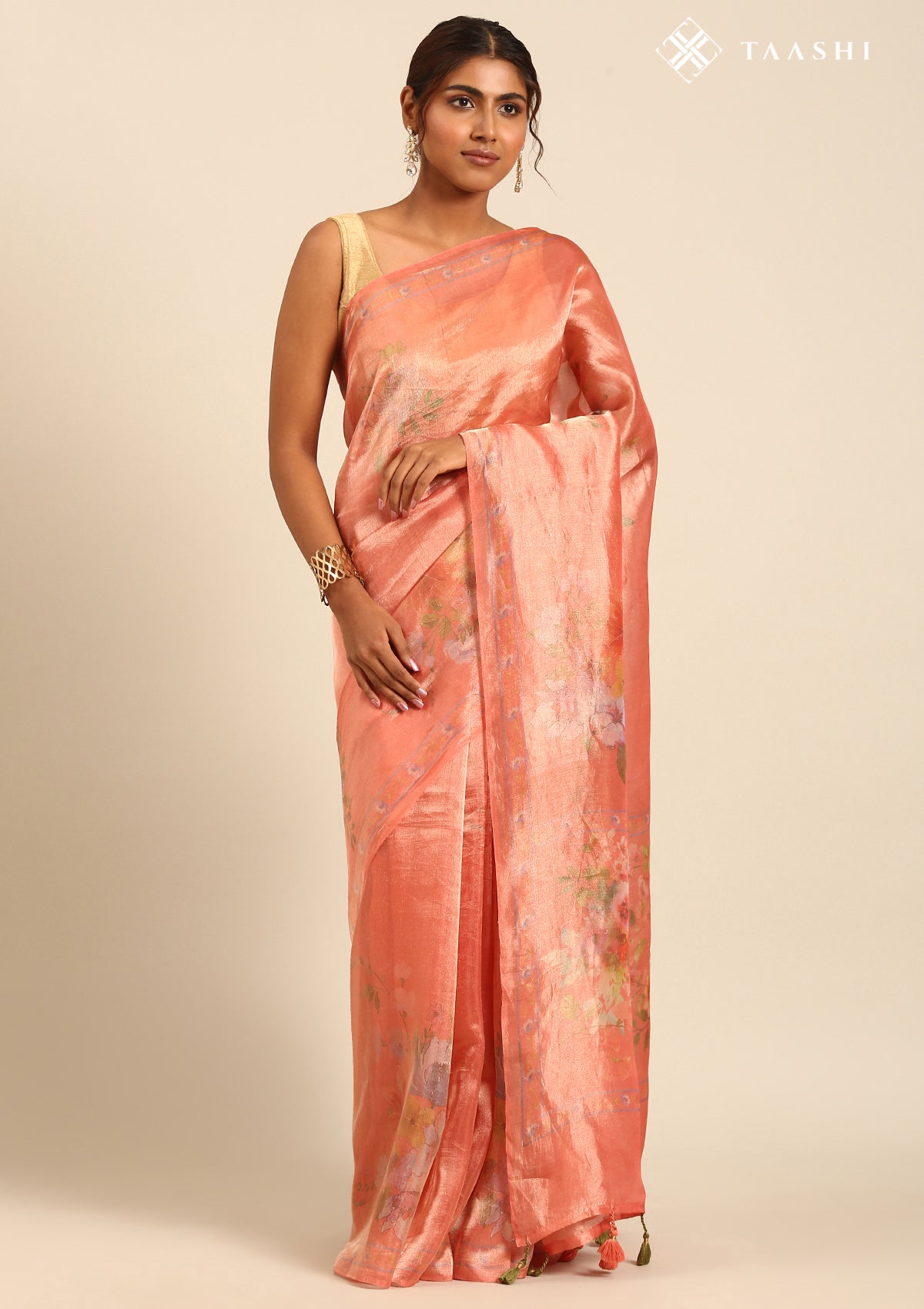 Peach Color Floral Printed Saree