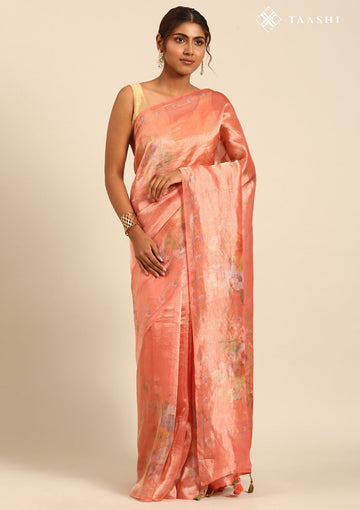 Peach Pure Tissue Spring Floral Printed Saree
