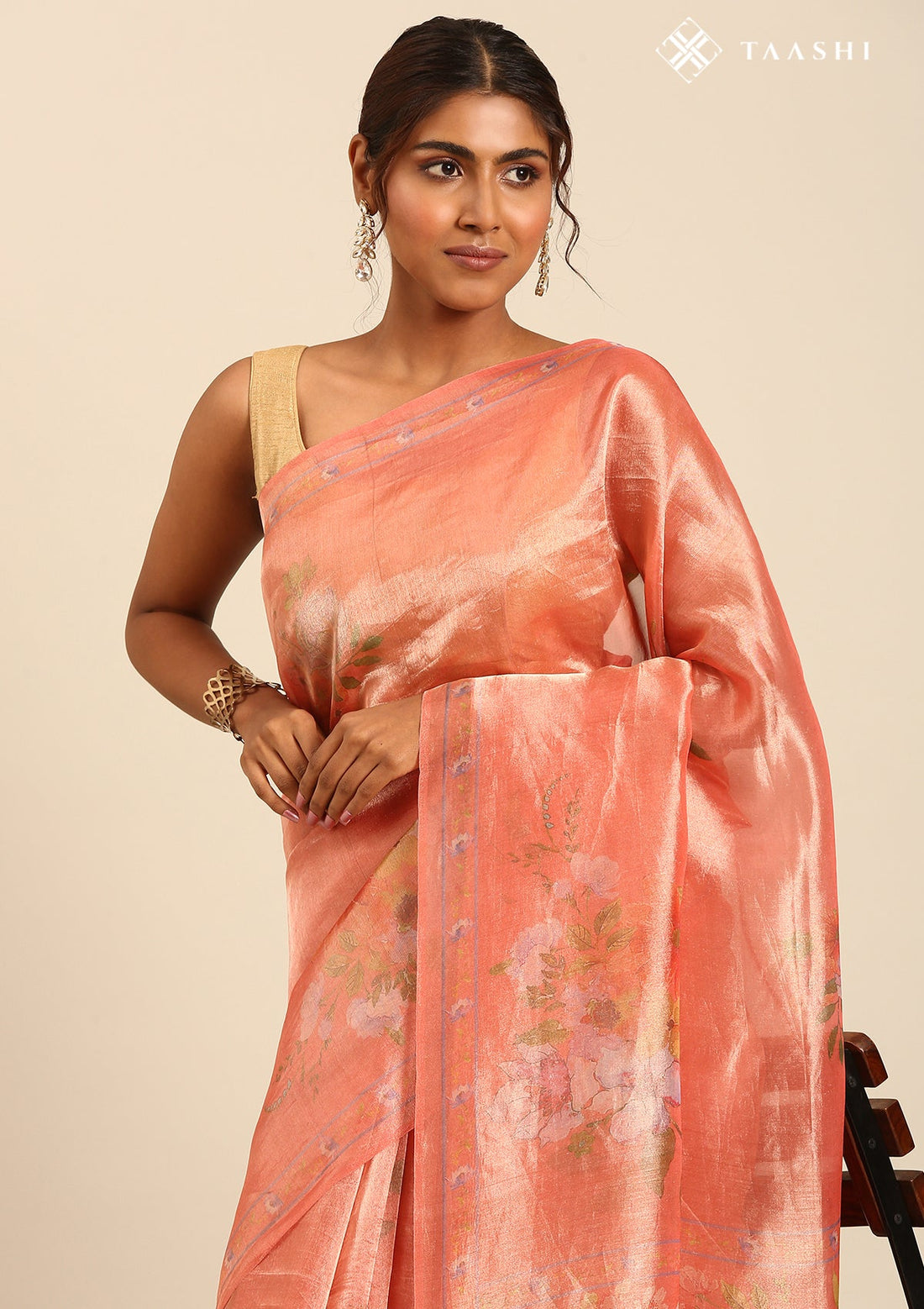 Peach Pure Tissue Spring Floral Printed Saree