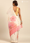 Cream Small Woven Patterns And Watercolor Floral Printed Tissue Saree - Taashi