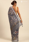 Midnight Blue Small Woven Patterns And Nature InspiRed Printed Tissue Saree - Taashi