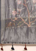 Midnight Blue Small Woven Patterns And Nature InspiRed Printed Tissue Saree - Taashi