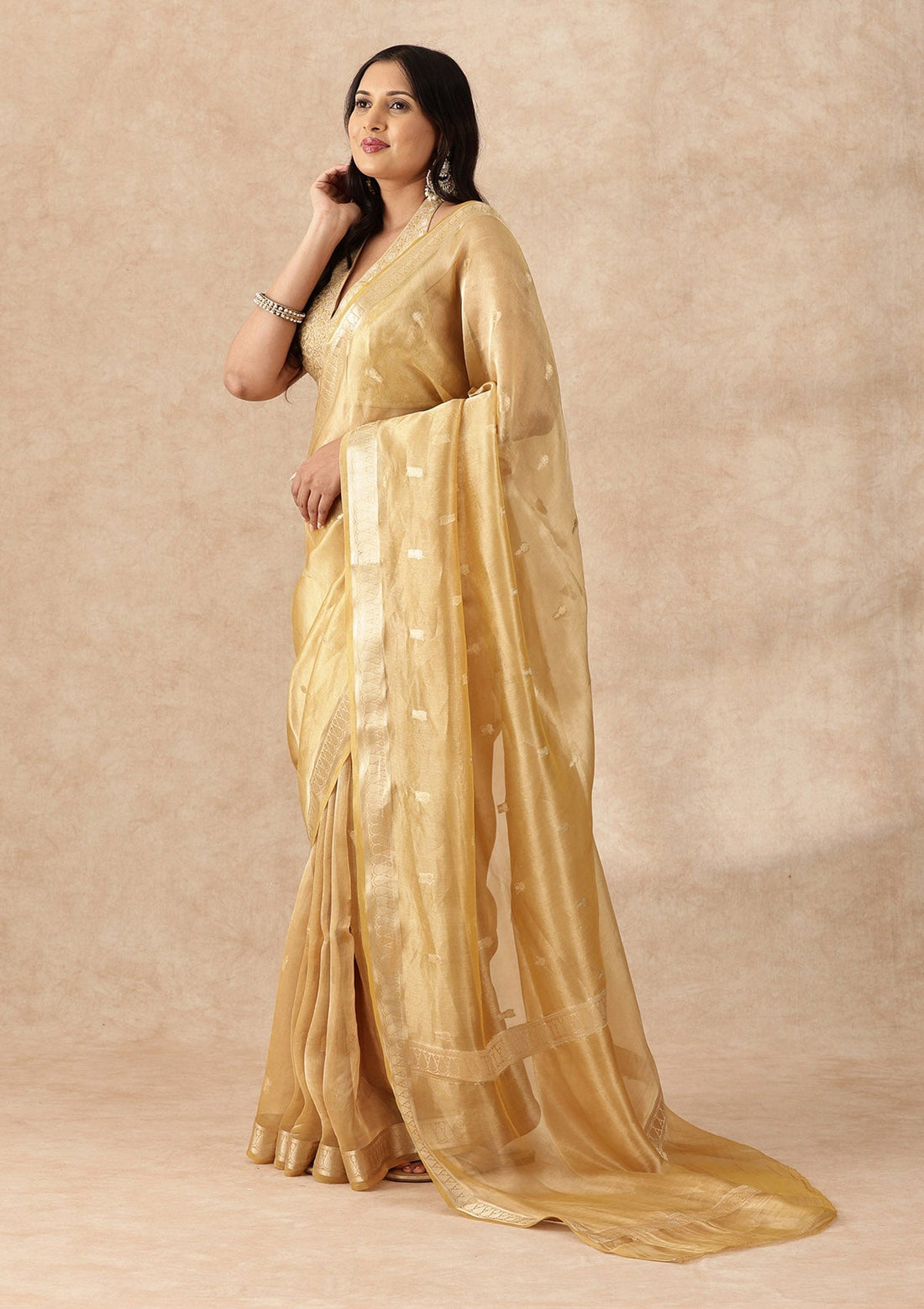 Mustard Yellow Pure Tissue Woven Saree