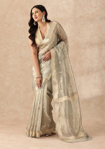 Pastel Blue Pure Tissue Woven Saree