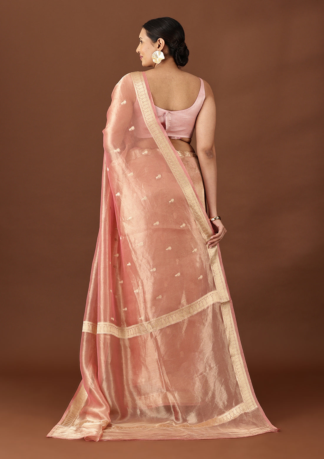 Pastel Pink Pure Tissue Woven Saree