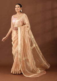 Peach Pure Tissue Woven Saree