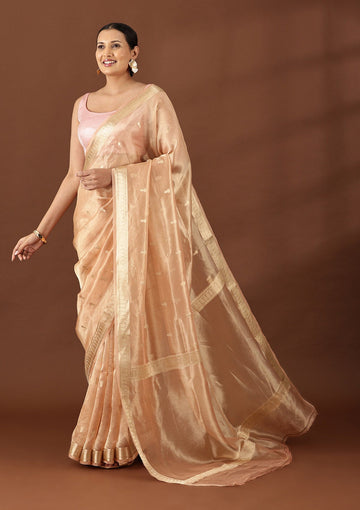 Peach Pure Tissue Woven Saree