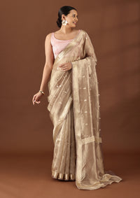 Taupe Pure Tissue Woven Saree