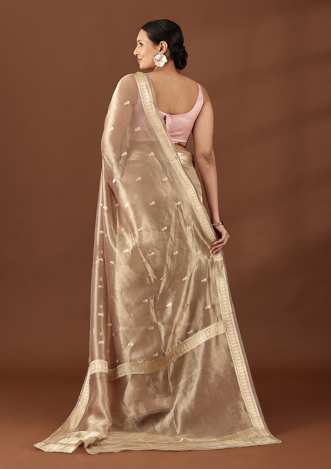 Taupe Pure Tissue Woven Saree