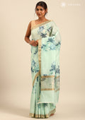 Pastel Green Floral Printed Tussar Saree - Taashi