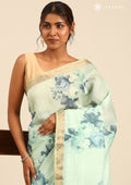 Pastel Green Floral Printed Tussar Saree - Taashi